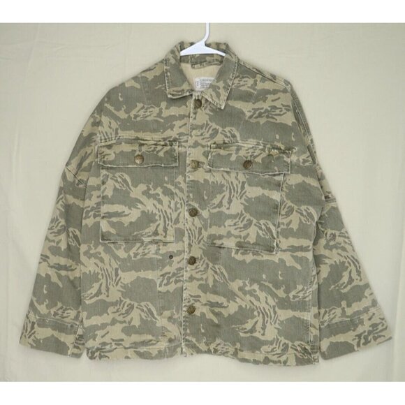 Current/Elliott Militia Camo Denim Jacket Womens Medium Military Oversized - Picture 1 of 9